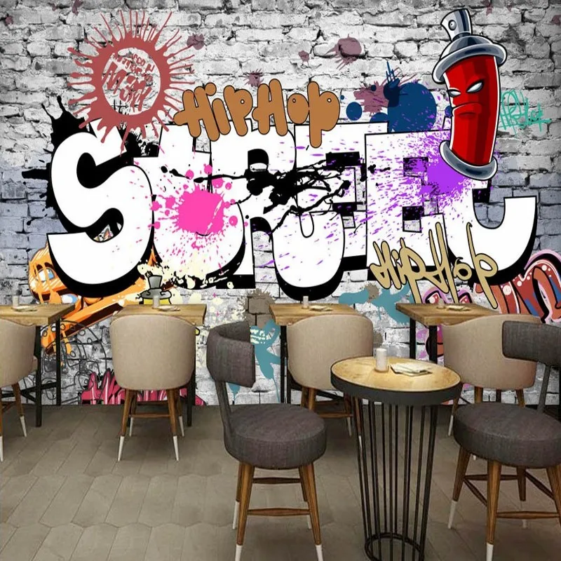 

Custom photo wallpaper Europe American retro street graffiti bar restaurant background wall wallpaper corridor gallery Mural