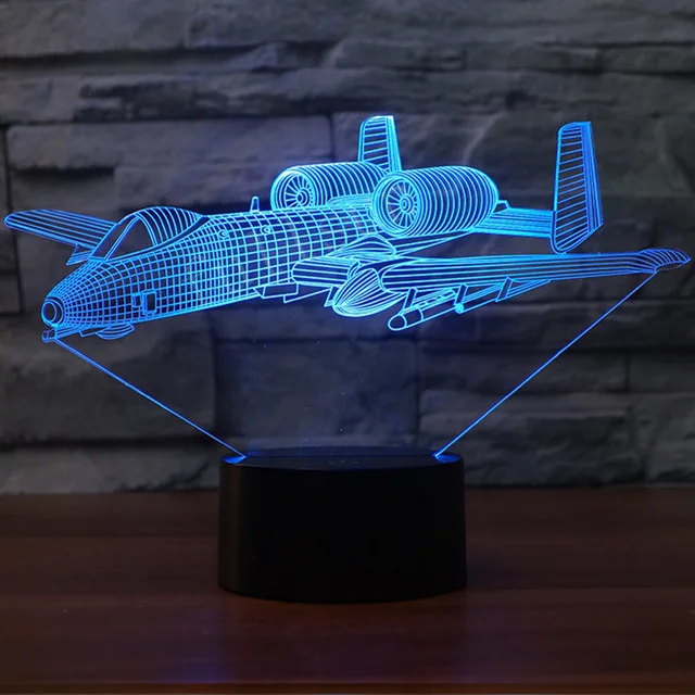 War Plane Fighter 7 цветов лампа 3d Визуальный светодиодный ночник для детей сенсорный Usb стол Lampara Lampe