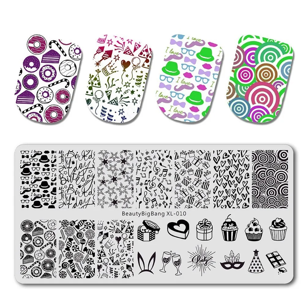 

BeautyBigBang Stamping Plates Template Doughnut Candy Star Circle Point Gift Image Stencil Nail Art Stamping Plate BBB XL-010