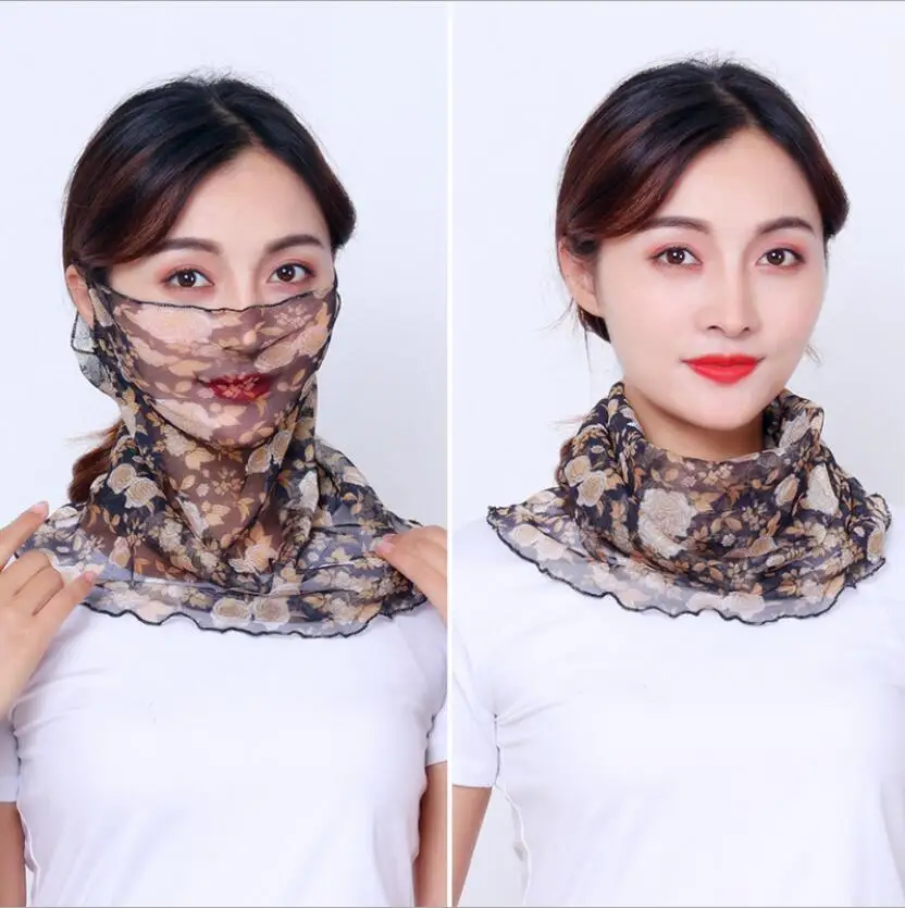 

2019 spring and summer new bib female sleeve mask scarf female small scarf sunscreen mesh collar multi-function