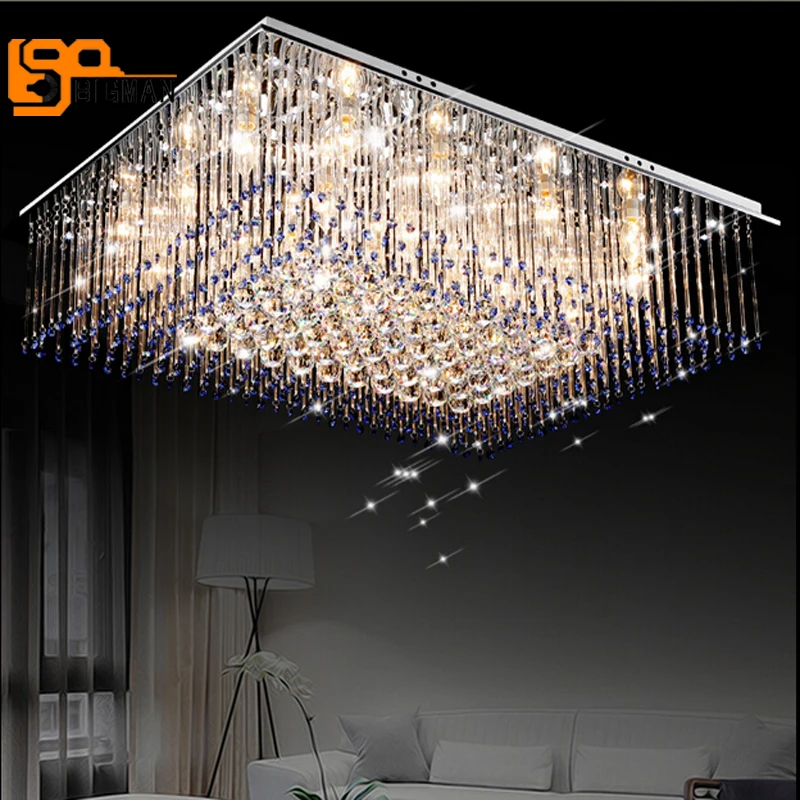 

new design blue chandelier modern crystal lamp length 80cm living room LED fixtures