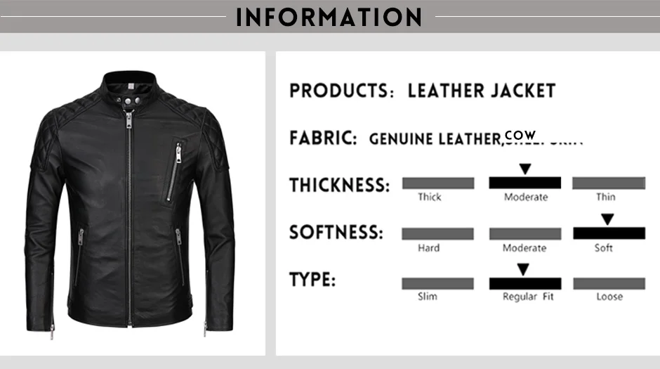 Brand New Cow Leather Jacket Men Designer Luxury Moto&biker Leather Jacket Young Fashion Real Genuine Leather Coat Men