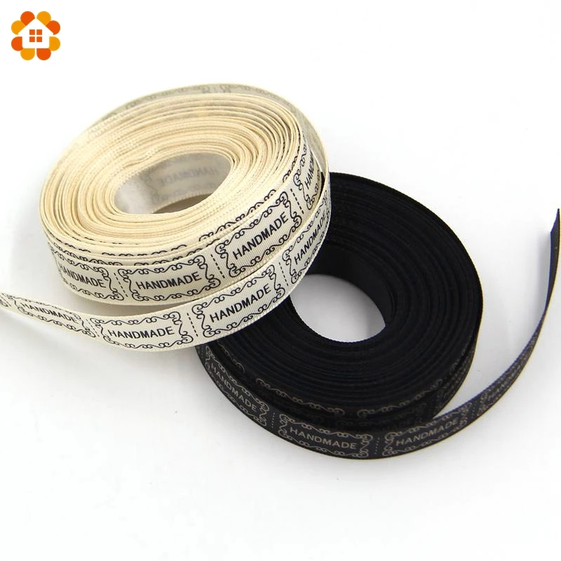 너비 13MM 5 야드/로트 베이지/블랙 프린트 수제 디자인 리본 웨딩 DIY 공예 선물 포장 벨트 및 바느질 액세서리, 수제 디자인 리본