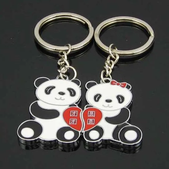 

1 Pair Lover Gift Panda Couple Keyring Keyfob Valentine's Day Keychain Ring llaveros Free Shipping