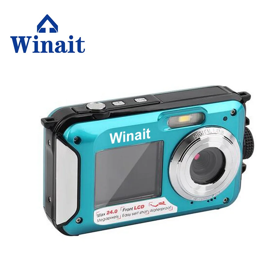 Winait 24 мегапикселя водонепроницаемая цифровая камера full hd 1080 p, двойной дисплей видеокамера