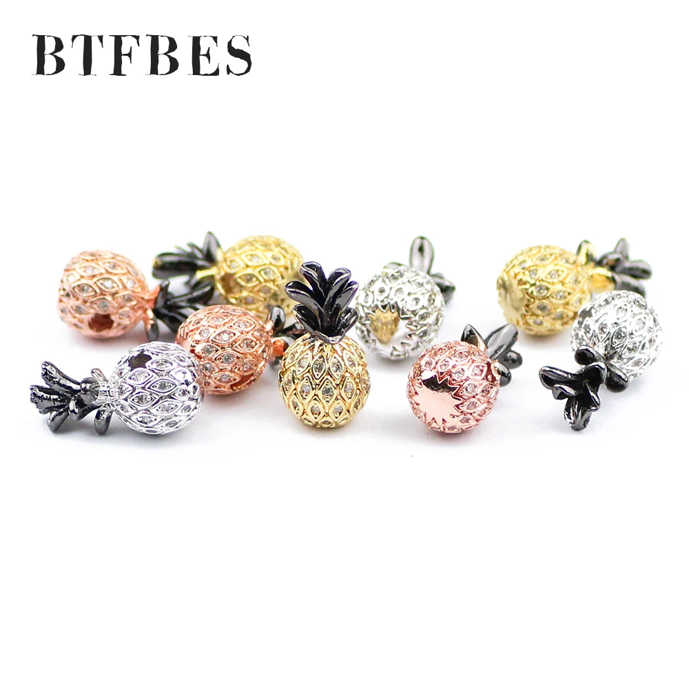 

BTFBES 9*17mm Ananas Copper Beads Pendant Bracelet White Zircon Charms Spacer Loose beads Jewelry bracelets making DIY Pineapple