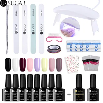 

UR SUGAR Full Nail Set 6W UV LED Lamp with 7.5ml Semi Permanant Color UV Gel Polish Top Base Coat Nail Art Tools Kit