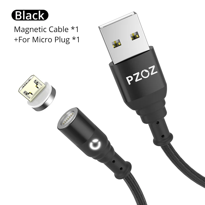 PZOZ Micro USB Магнитный кабель Тип C магнит Быстрая зарядка зарядное устройство Microusb USB C Тип c для iPhone X Xs кабели для мобильных телефонов данных - Цвет: 1m Black For Micro