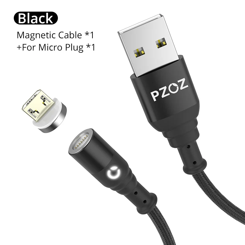 1m Black For Micro PZOZ Micro USB Магнитный кабель Тип C магнит Быстрая зарядка зарядное устройство Microusb USB C Тип c для iPhone X Xs кабели для мобильных телефонов данных - Цвет: 1m Black For Micro