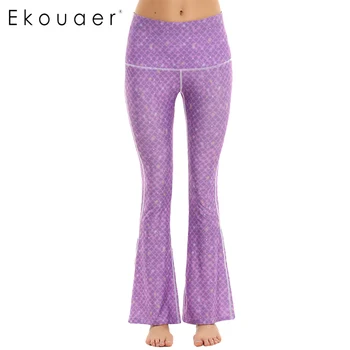 

Ekouaer Printed leggings Women Summer style Simulation Fish Scale sexy Lady Pants High Waist Feel Leg long