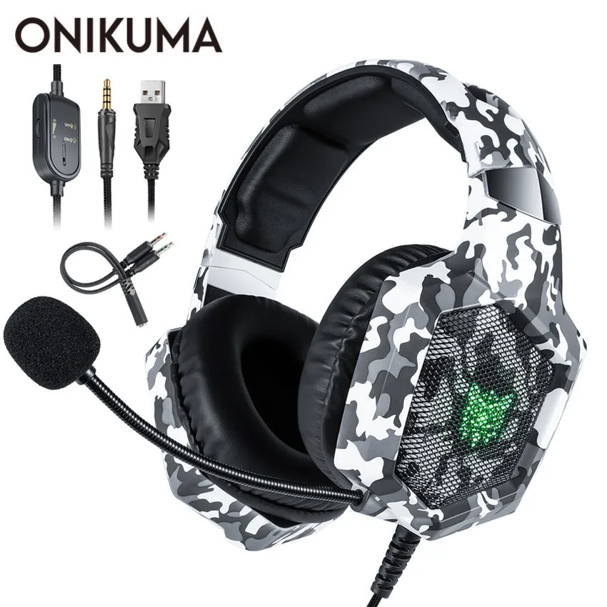 Игровая гарнитура ONIKUMA K8 PS4 игровые наушники с микрофоном светодиодные фонари для