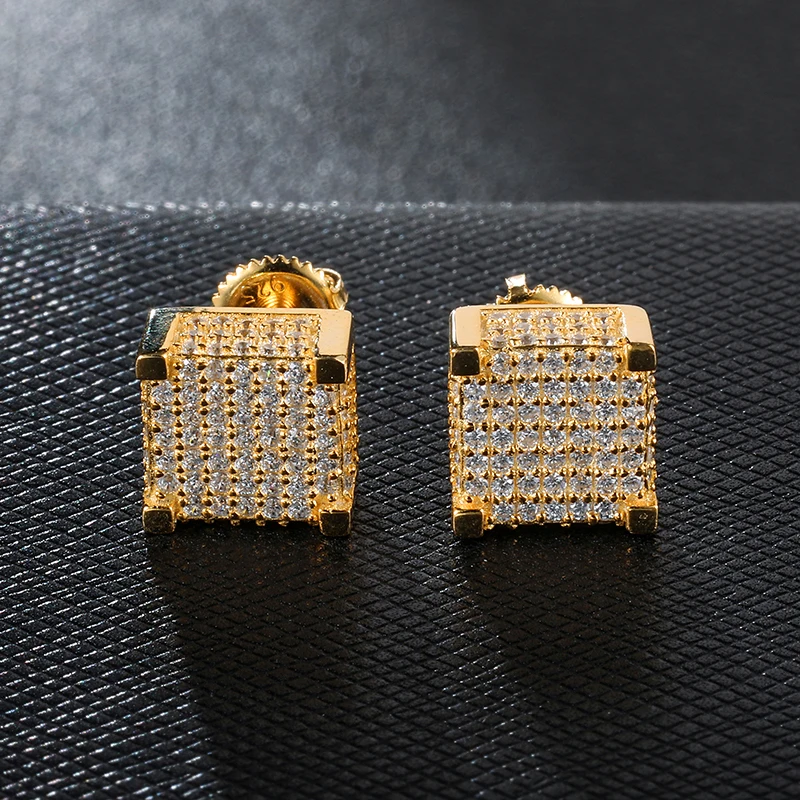 

Hip Hop Style Micro Paved CZ Square Earrings for Women Iced Out Bling Geometric Shape Studs For Male Ear Jewelry