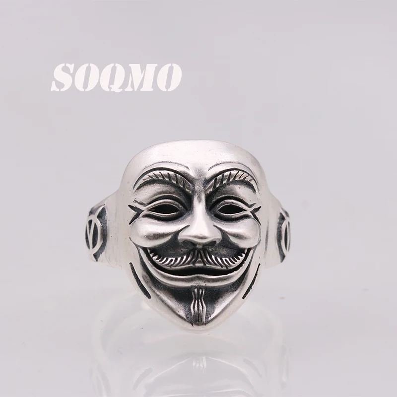 SOQMO 100% Настоящее 925 Чистое серебро панк призрак открытое регулируемое кольцо для