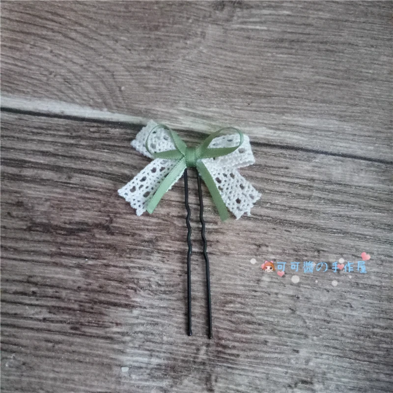 Soft sister Sen if grass-colored cotton bow U-shaped hair hair sprite trim green fresh Japanese and Korean system - Цвет: Ribbon