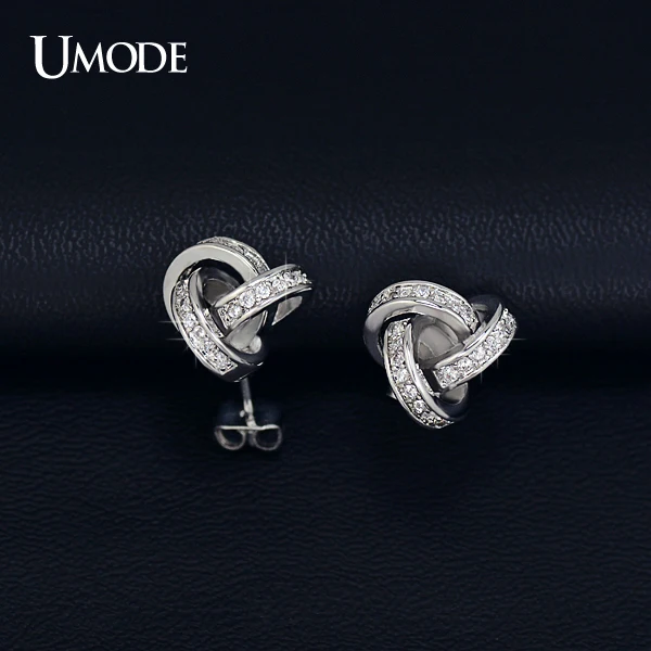 UMODE Love Knot Stud Earrings White Gold Color Cubic Zirconia CZ Accent Inspired Twist Gift For Women Fashion Jewelry UE0141