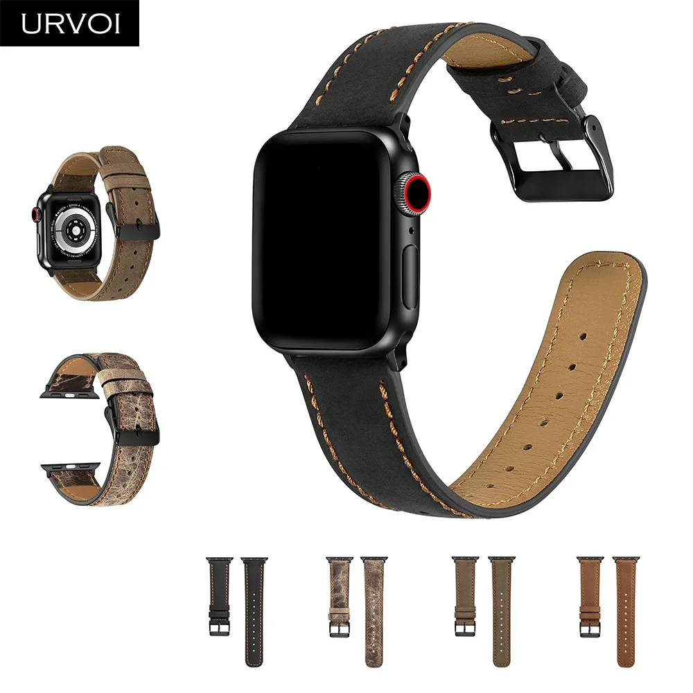 URVOI ремешок для наручных часов Apple Watch series 5/4/3/2/1 из мягкой телячьей кожи матовый ремешок для наручных часов iWatch, комфортный прочный Классический пряжкой