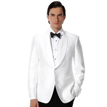 

High Quality White Mens Suits Groom men Tuxedos costume homme Groomsmen Wedding Party Dinner Best Man Suit (Jacket+Pants+Tie)
