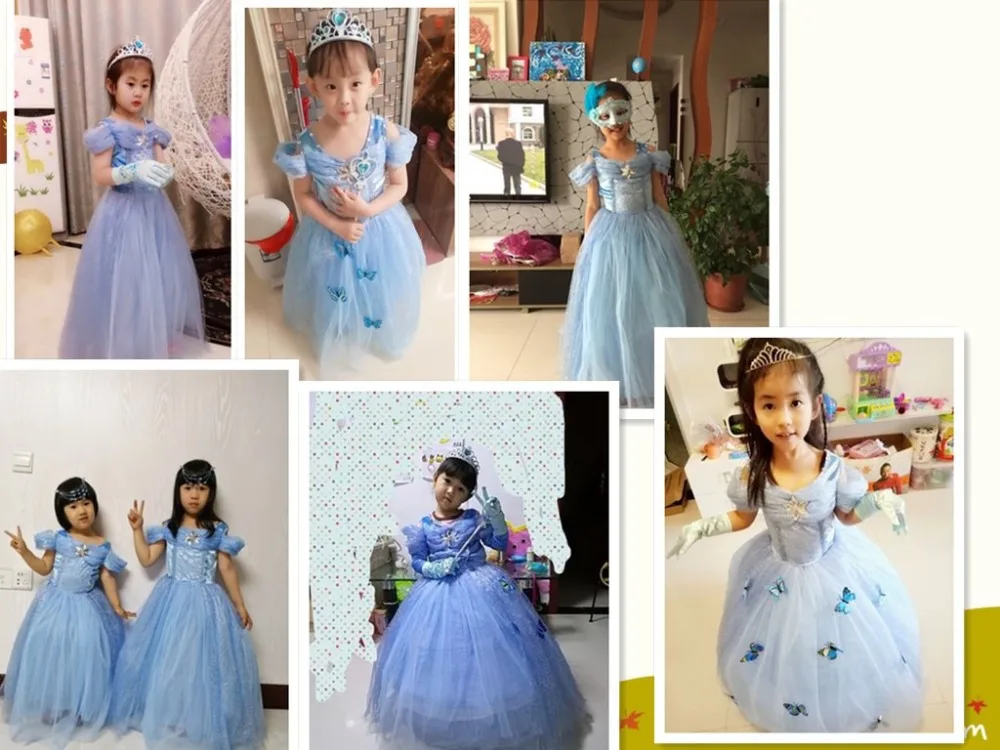 Нарядный костюм Золушки для девочек; 10 бабочек; Детские праздничные платья принцессы без рукавов для Хэллоуина, дня рождения, конкурса красоты