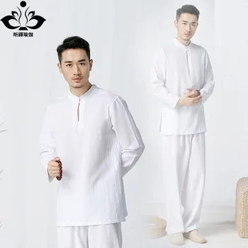 

Men Yoga Set For Beginners Natrual Linen Cotton Yoga Two Piece Set Chinese Zen Suit Outdoor Indoor Jogging Tachi Dancing Suit