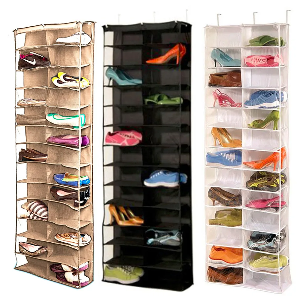 

Household Useful 26 Pocket Shoe Rack Storage Organizer Holder, Folding Door Closet Hanging Space Saver with 3 Color