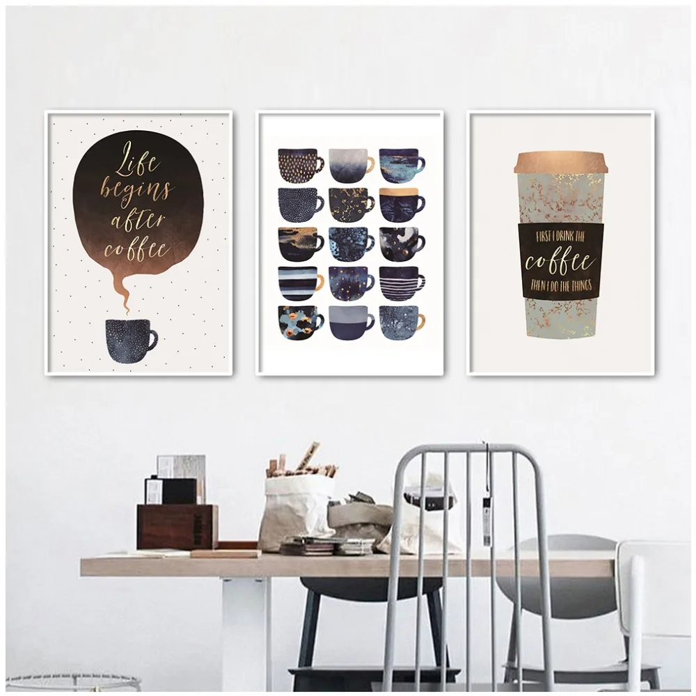 

Canvas Art Poster Print Kitchen decoration Beautiful Marble Different Coffee Cups Wall Art Painting Pictures For Dining