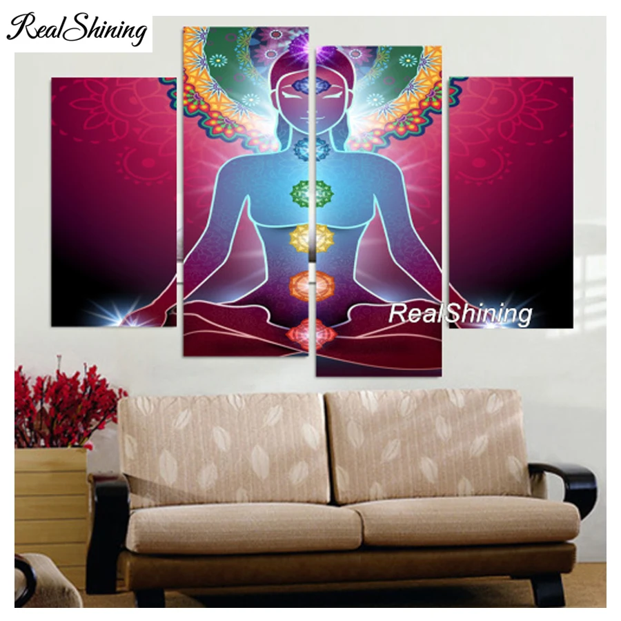 

REALSHINING Lady Yoga 4Pc Full Square Needlework Diamond Embroidery 5D DIY Diamond Painting Cross Stitch Mosaic Decorative DM554