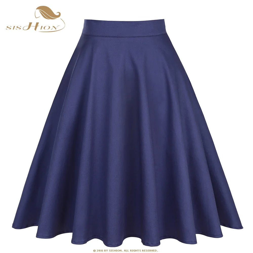 

SISHION 2024 Cotton High Waist Elegant Sexy School Girls Swing Skirts Womens Ladies A-Line Party Casual Navy Blue Vintage Skirt