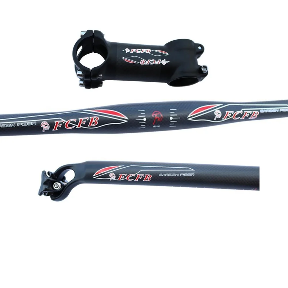 

new 2016 arrive FCFB matt +glossy Extreme sport flat handlebar 3k seatpost + alu carbon stem bike parts bicycling parts