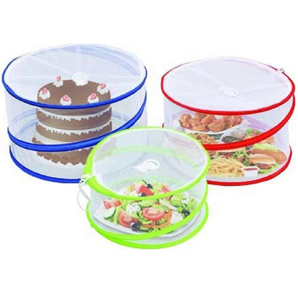 

3Pcs Outdoor Dust Covers Set Food Protector Insect-proof Mosquito Encasement Collapsible Storage Round Shape Insect Prevention