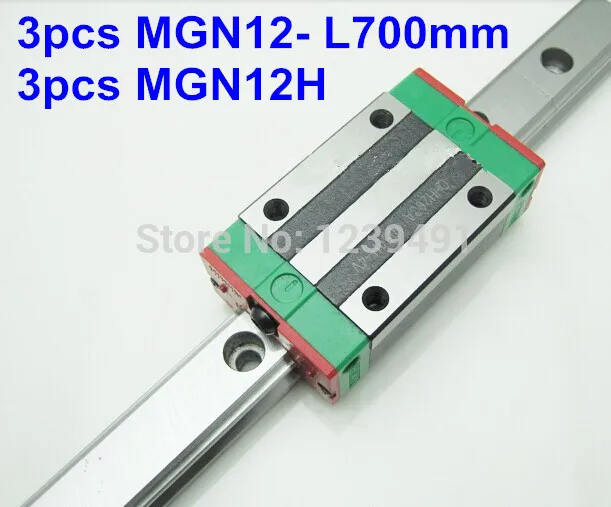 

Miniature Linear Guide MGN12 12mm linear rail slide set: 3pcs MGN12-L700mm rail+3pcs MGN12H carriage cnc parts