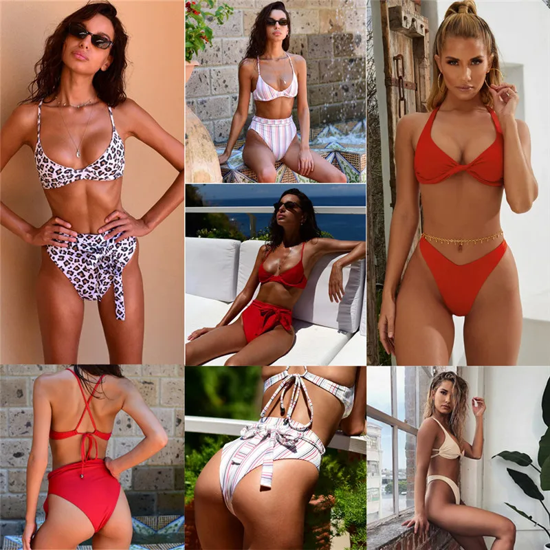 

2019 Summer Sexy Women's High Waist Bikini Set Swimwear Swimsuit Beachwear High Waist Lepoard Bathing Suit AU