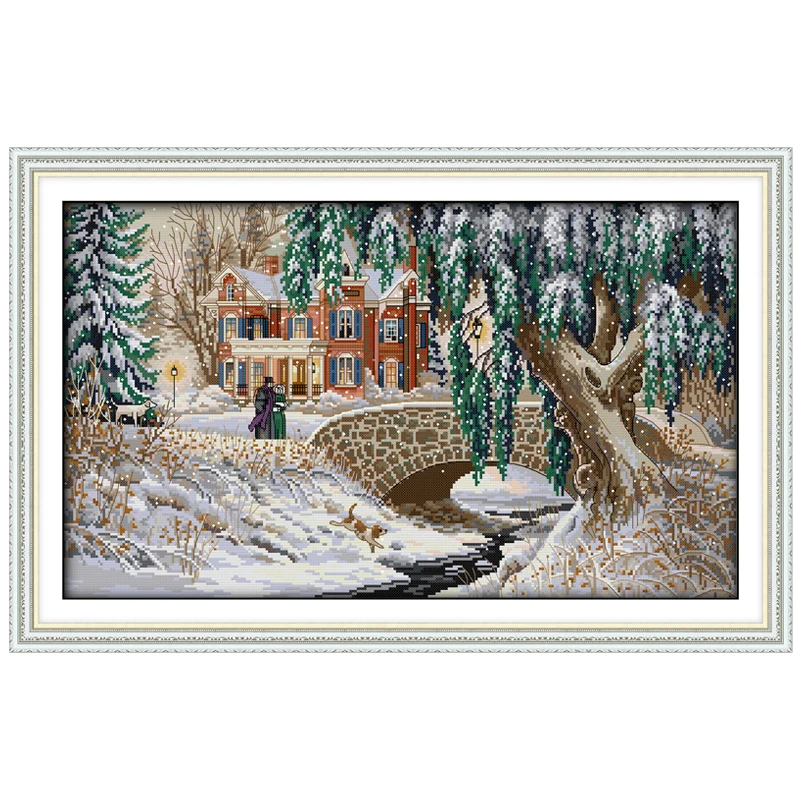 

Snow-covered landscape(5) Counted Cross Stitch Diy 11CT 14CT Cross Stitch Set Chinese Cross-Stitch Kit Embroidery Needlework