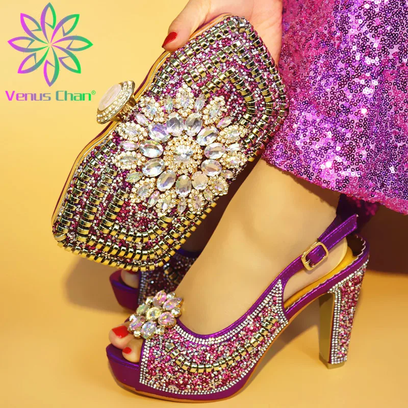

Purple 2019 New Italian Slipper With Matching Bag Set For Party African Style Woman Pumps Shoes And Bags Set Large Size 38-42