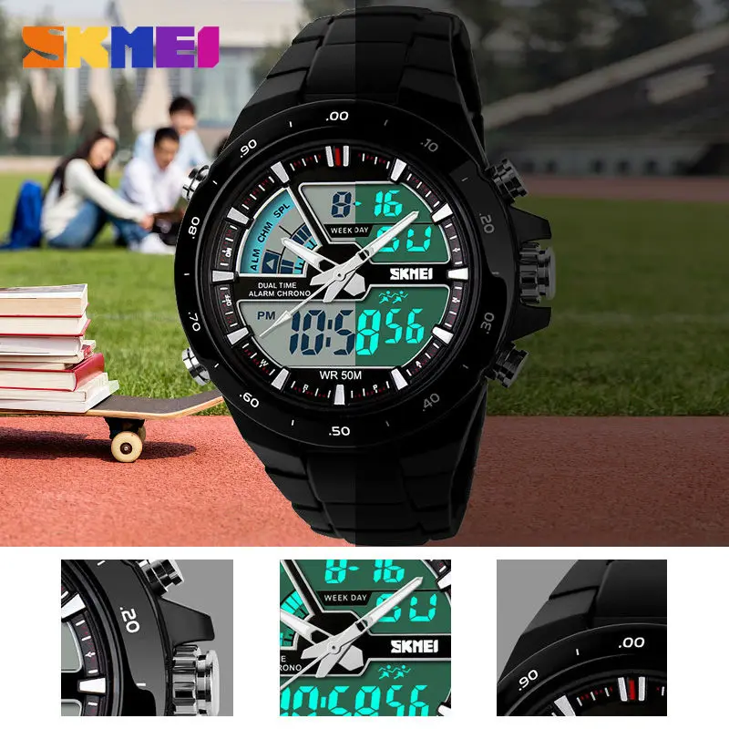 SKMEI Relogio Masculino мужские спортивные часы Модные 2 раза Chrono кварцевые часы мужские s водонепроницаемые часы с двойным дисплеем