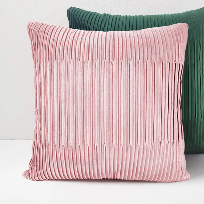 

45x45cm Simple modern Nordic deep green/pink vertical pleat velvet cushion cover pillowcase sofa throw pillow cover home decor