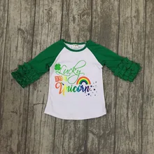 baby girls Fall boutique rainbow Raglans children girls lucky like unicorn raglans Tshirt children St Patrick raglans outfits