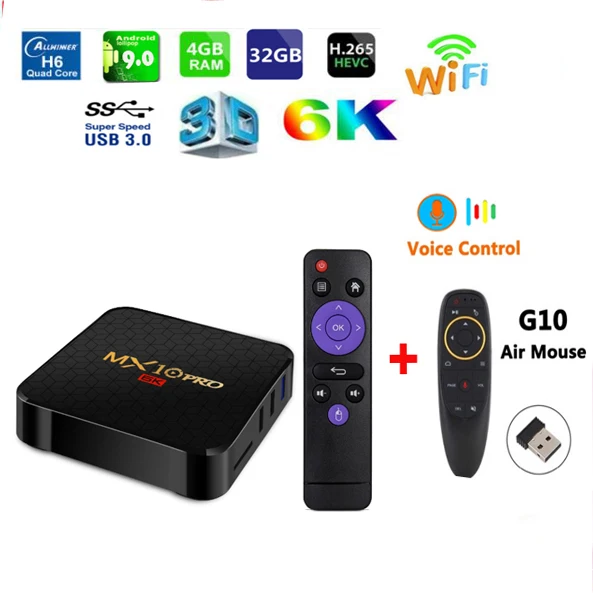 MX10 Pro 6k светодиодный Android tv BOX 9,0 allwinner h6 Четырехъядерный 4 Гб ram 32 ГБ/64 Гб rom 6K 100m lan HDR Поддержка 2,4g VS MX10 - Цвет: 32G G10