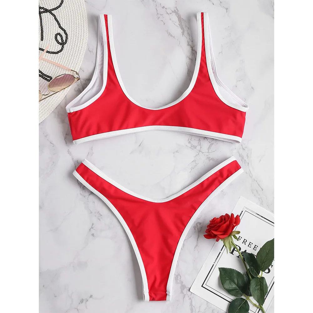  &quotZAFUL контрастной отделкой бикини Bralette стринги с высокой посадкой 2018