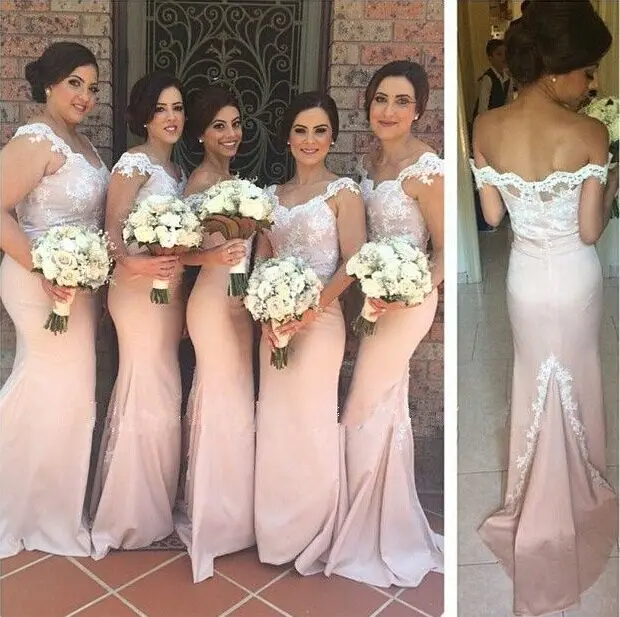 Pink Mermaid Bridesmaid Gowns Off Shoulder Lace Lique Long Pink Mermaid Bridesmaid Gowns Off Shoulder Lace Lique Long Dresses Plus Size Custom Made Wedding