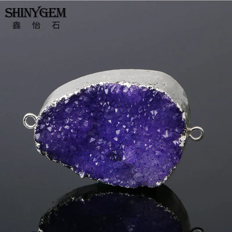 ShinyGem нерегулярные Подвески Druzy 6 цветов хрустальные подвески серебряная рамка натуральный камень подвеска-Маятник для изготовления ювелирных изделий 1 шт - Окраска металла: Purple