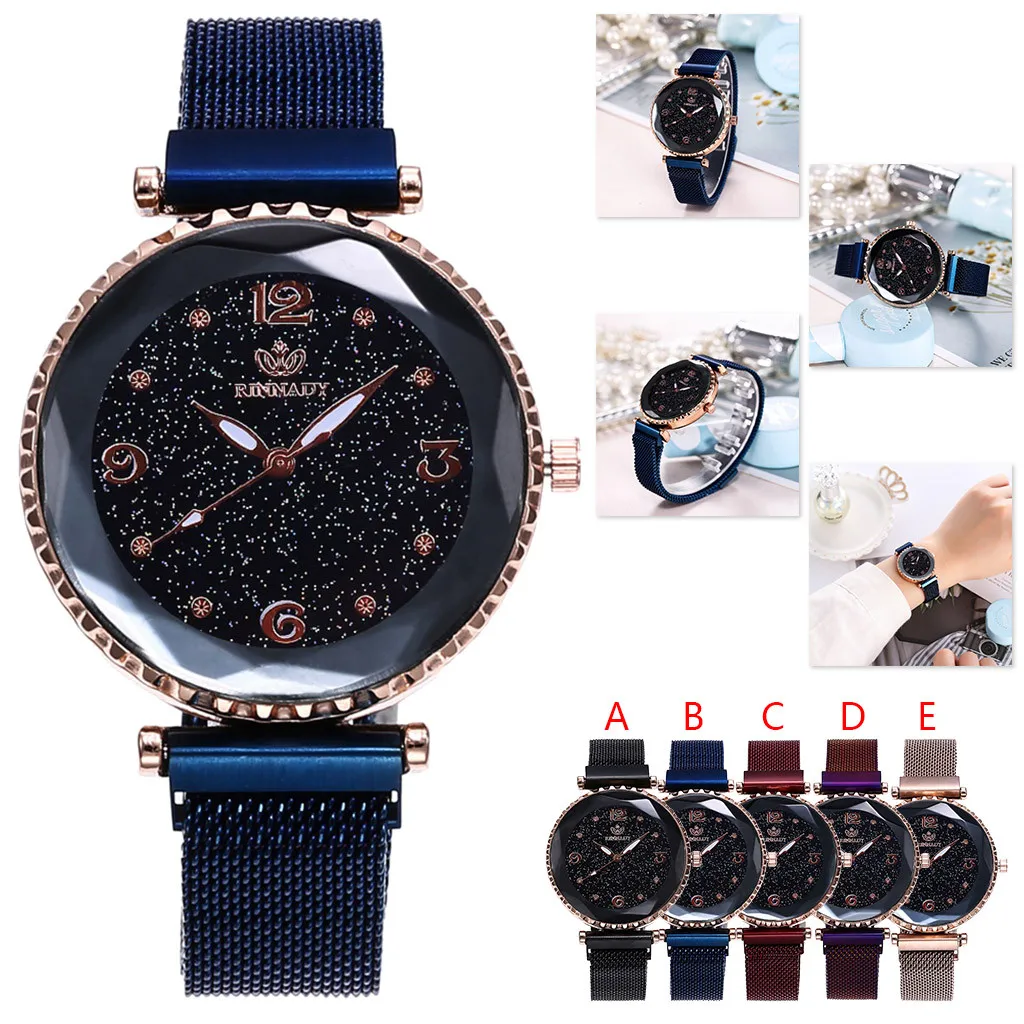 

Fashion Magnetic buckle Dazzling women Mesh Belt Watch ladies Quartz Analog