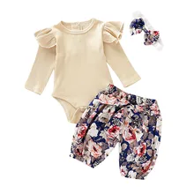 Осенняя одежда для маленьких мальчиков и девочек, комплекты с комбинезоном и штанами, Одежда для новорожденных, однотонные топы с длинными рукавами и шорты, комплект, babyborn