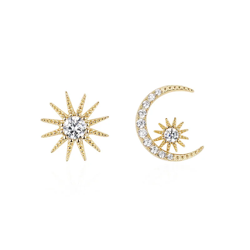 

New Fashion Wild S925 Silver Needle Asymmetric Star Moon Earrings Long Earrings For Gift Female