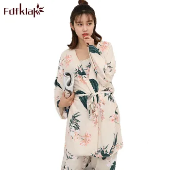 

Fdfklak Women Sexy Pyjama Set Spring Summer Cotton Pijama 3Pcs Pyjamas Women Silk Pajamas Sleepwear 2018 New Home Clothes Q1061