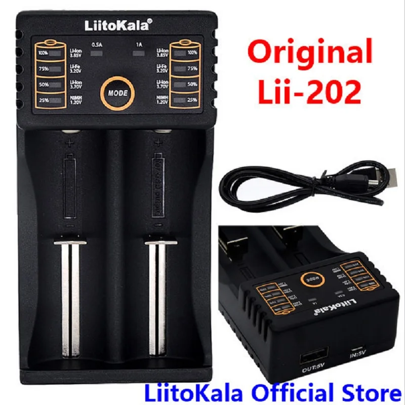 

LiitoKala Lii-202 USB Intelligent Battery Charger with Power Bank Function for Ni-MH Lithium for 18650 26650 18350 14500 lii202