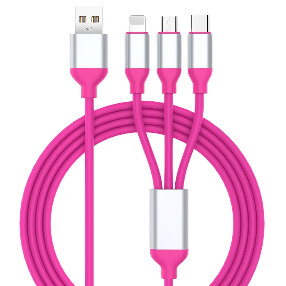 3в1 type C 8-контактный Micro USB кабель для iPhone X XS 7 Plus samsung S9 USB кабель 3 в 1 провод для быстрой зарядки для samsung S9 S10 huawei - Цвет: Розовый