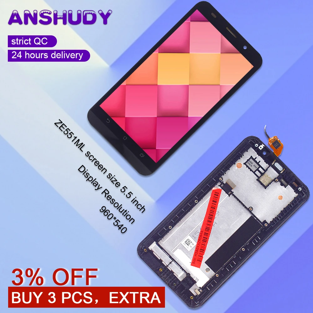

ZE551ML LCD Display Touch Screen Digitizer Assembly Frame For Asus Zenfone 2 ZE551ML Display Screen Z00AD Display Replacemnt