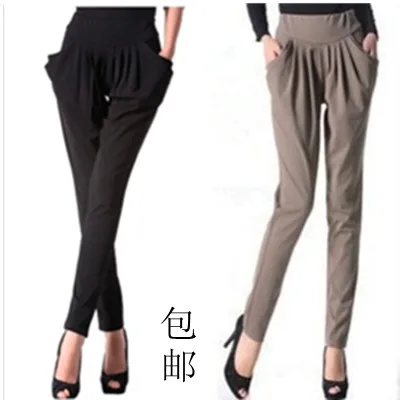 2014 sale regular high broadcloth elastic waist pockets ruffles solid hot sale! xxxxl big size harem pants women's spring&ampautumn |