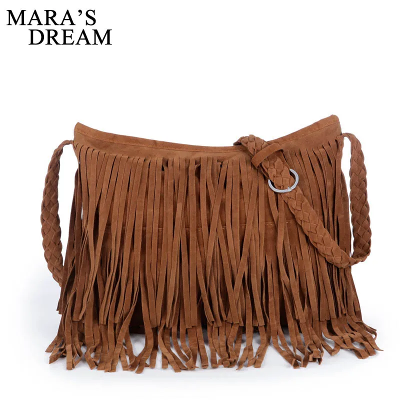 Mara's Dream Fashion Women's Suede Weave Tassel Shoulder Bag PU Leather Solid Color Flap Messenger Fringe Handbags Bags | Багаж и