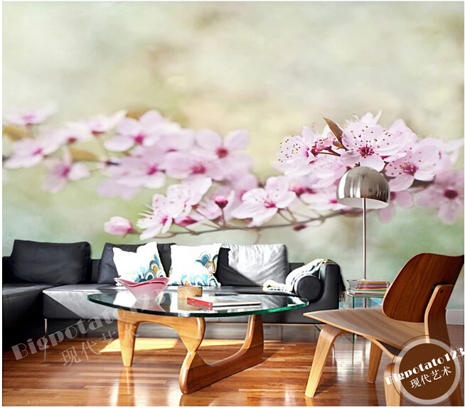 

The custom 3D murals,dream fresh flowers bloom pink cherry blossoms,living room sofa TV wall bedroom background wall paper